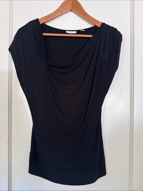 New York & Company Black Drape-Neck Cap Sleeve Top